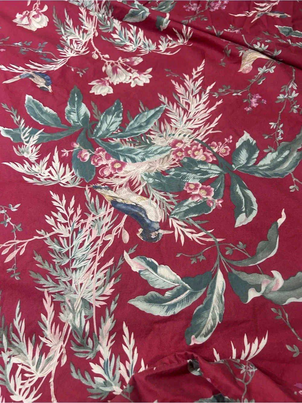 Pottery Barn King Duvet  Organic Cotton  Tropical Birds Leaves Crimson Red
